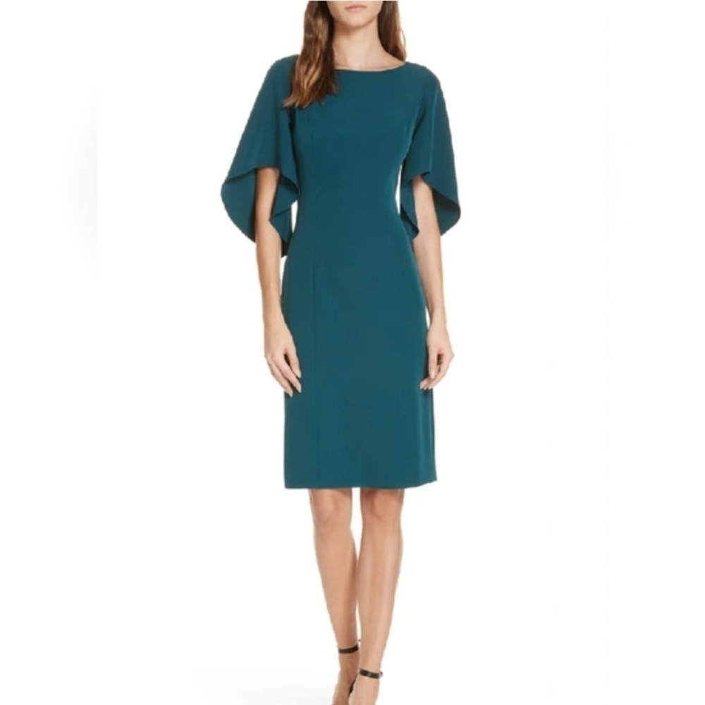 MILLY Nwot Mila Boat-neck Butterfly-sleeve Italian Cady Sheath Dress Peacock 4